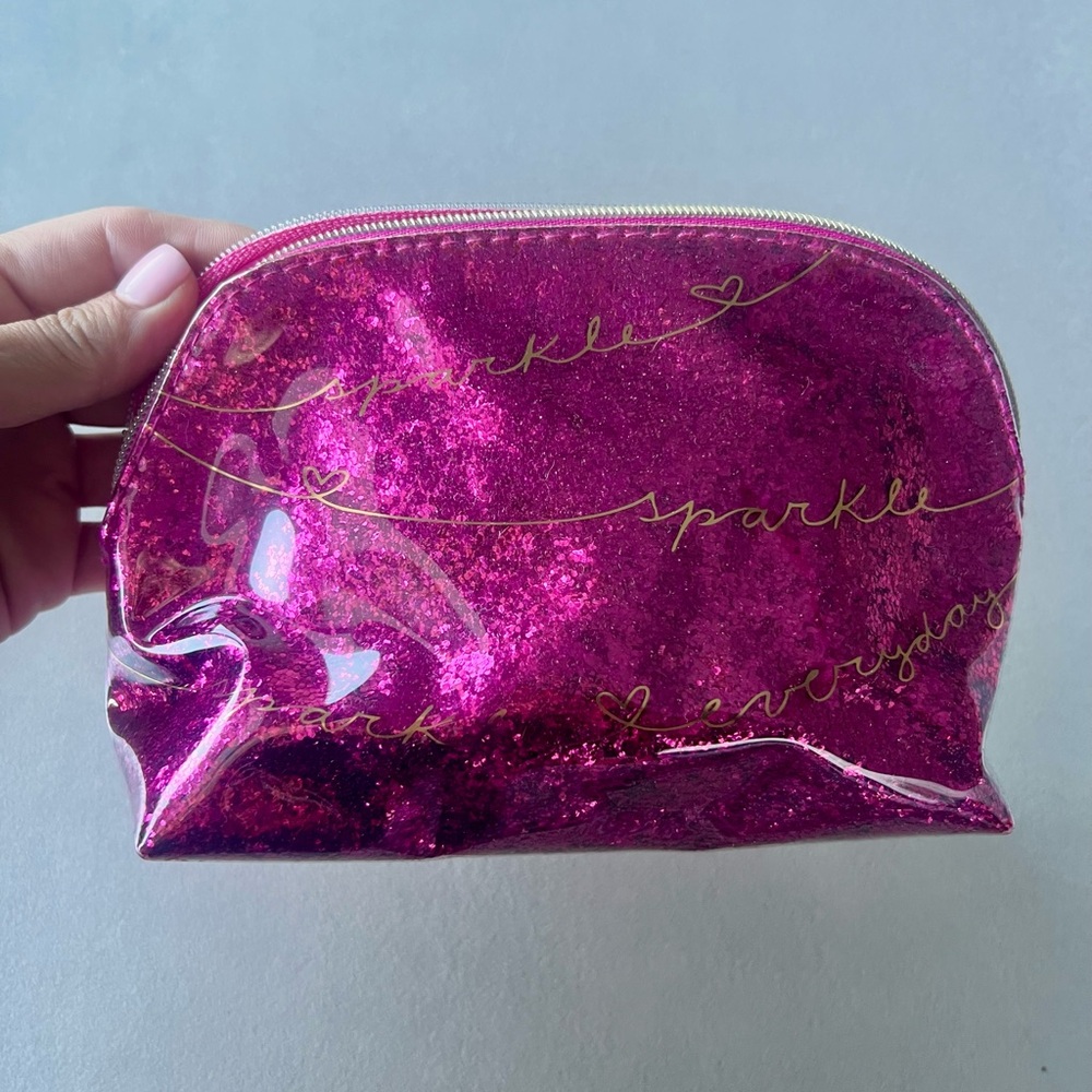 Bath & Body Works Pink Cosmetic Bag with glitter makeup clutch purse mascara